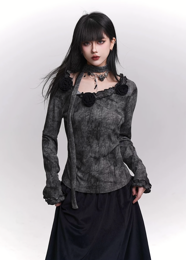 ROSE SCARF DYED LONG SLEEVE TOP &amp;amp; SKIRT / LG1477