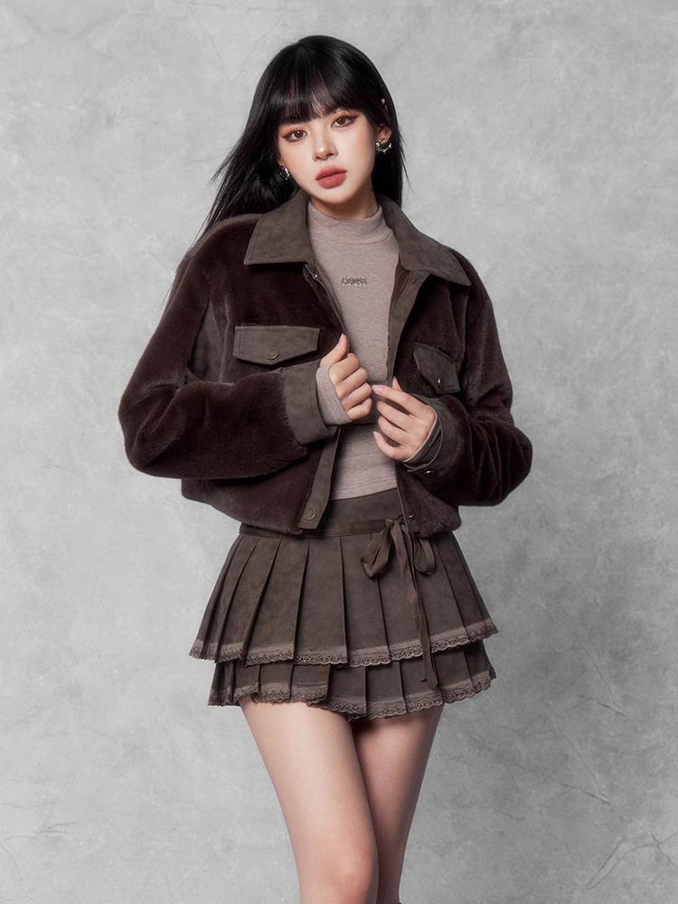 patchwork splicing fur jacket/vo1105