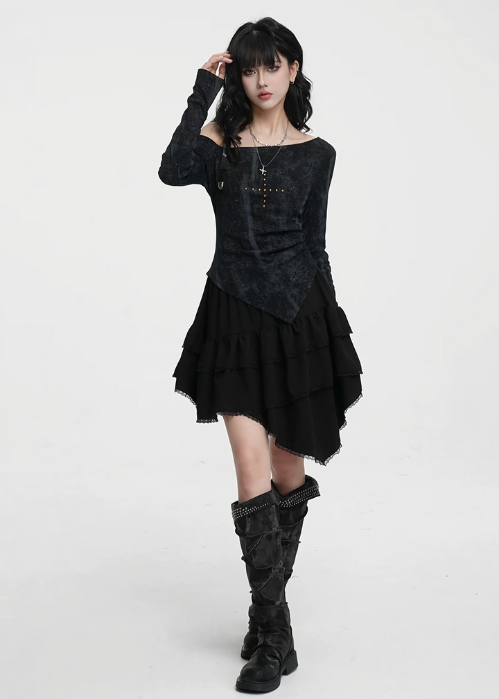 ASYMMETRIC FRILL LAYERED SKIRT / LG1421