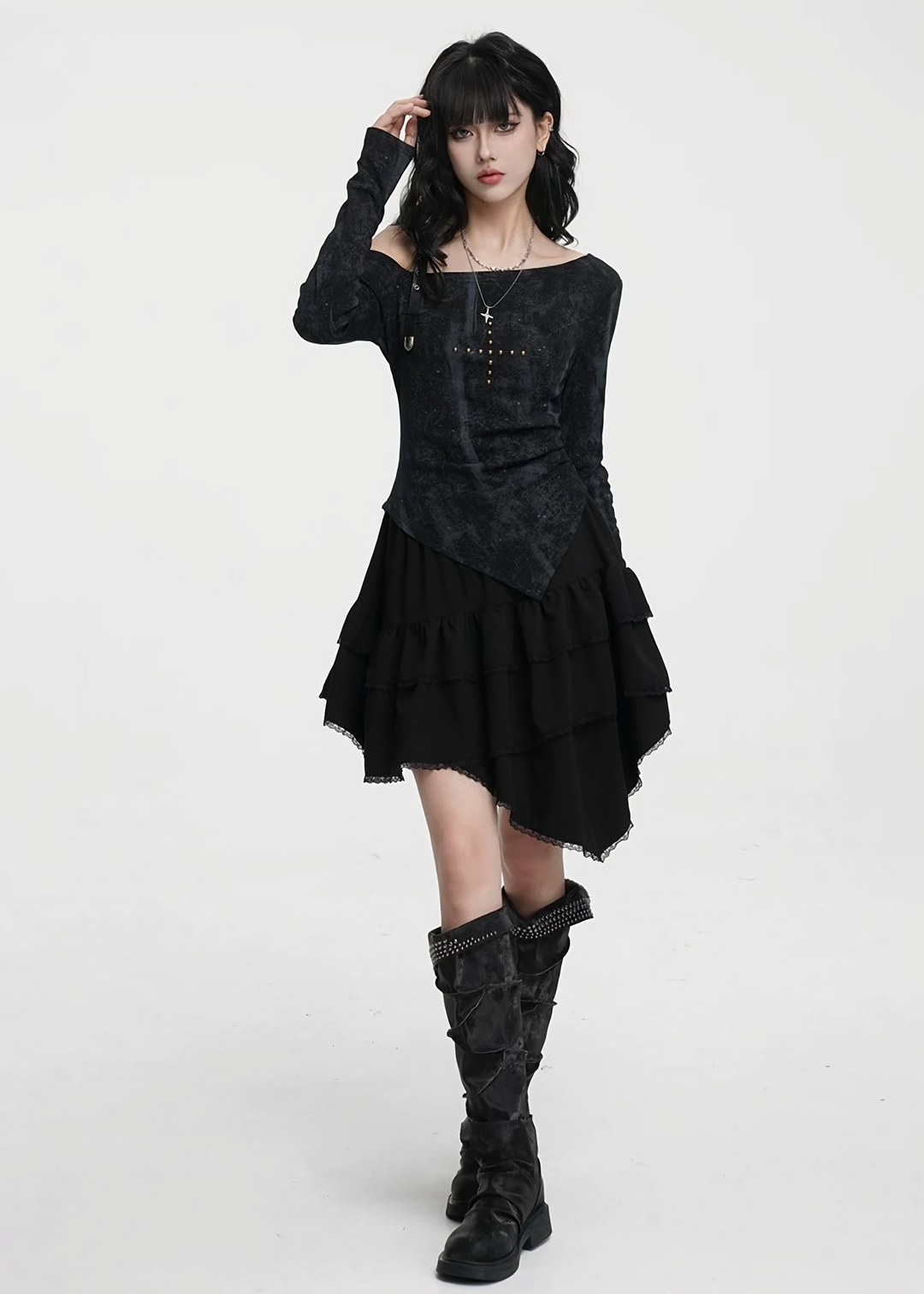 ASYMMETRIC FRILL LAYERED SKIRT / LG1421