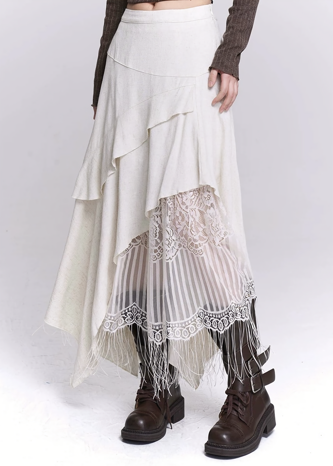 IRREGULAR LAYERED LACE FRINGE SKIRT / LG1526