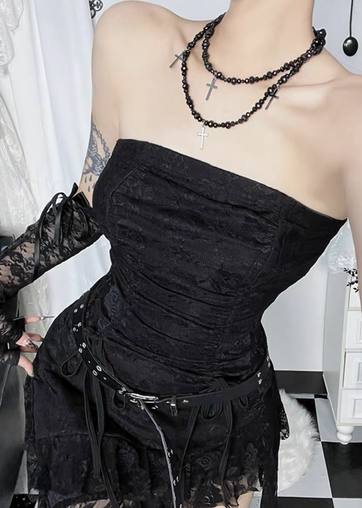 GOTHIC ASYMMETRIC LACE MINI ONEPIECE / LG1689