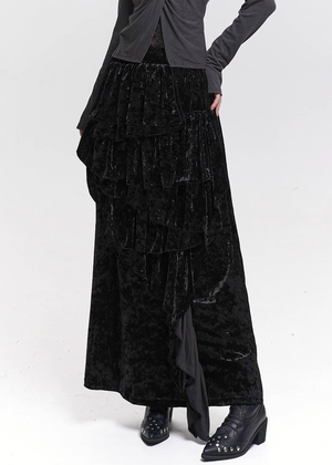 VELVET CASCADE RUFFLE MAXI SKIRT / LG1479