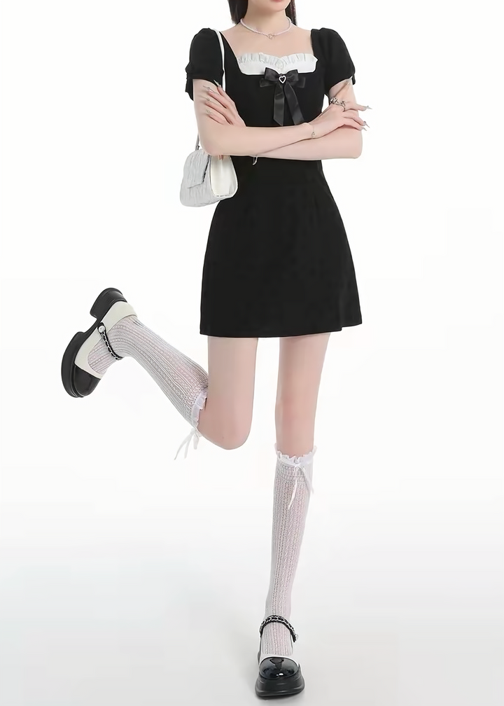 BLACK RIBBON DOLLY MINI DRESS / LG1629