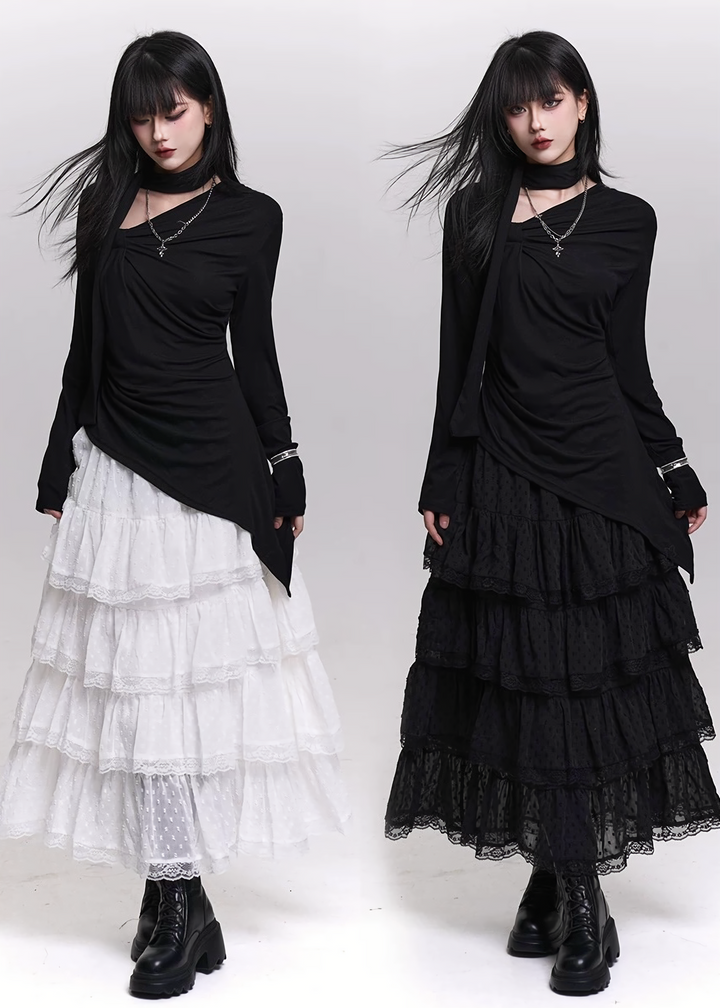 TIERED LACE LONG SKIRT / LG1452