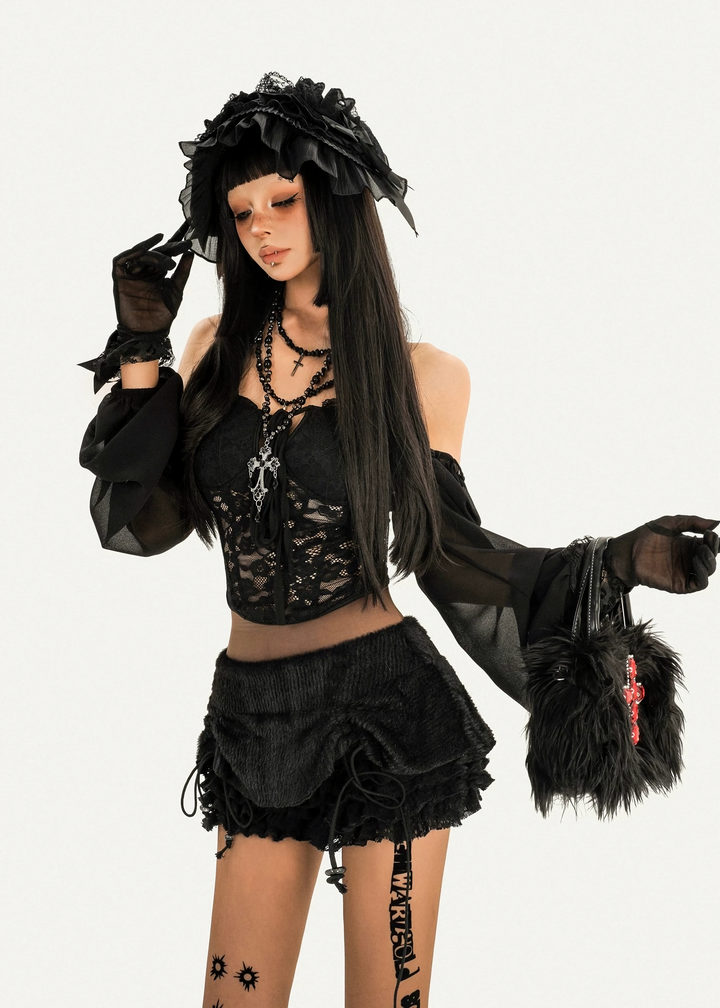 FUR LAYERED MINI SKIRT / NM1102