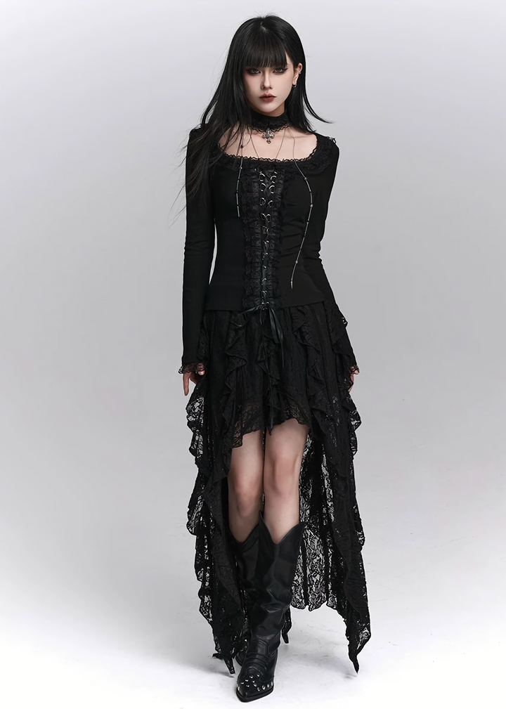 GOTHIC LACE ASYMMETRY DRESS SET