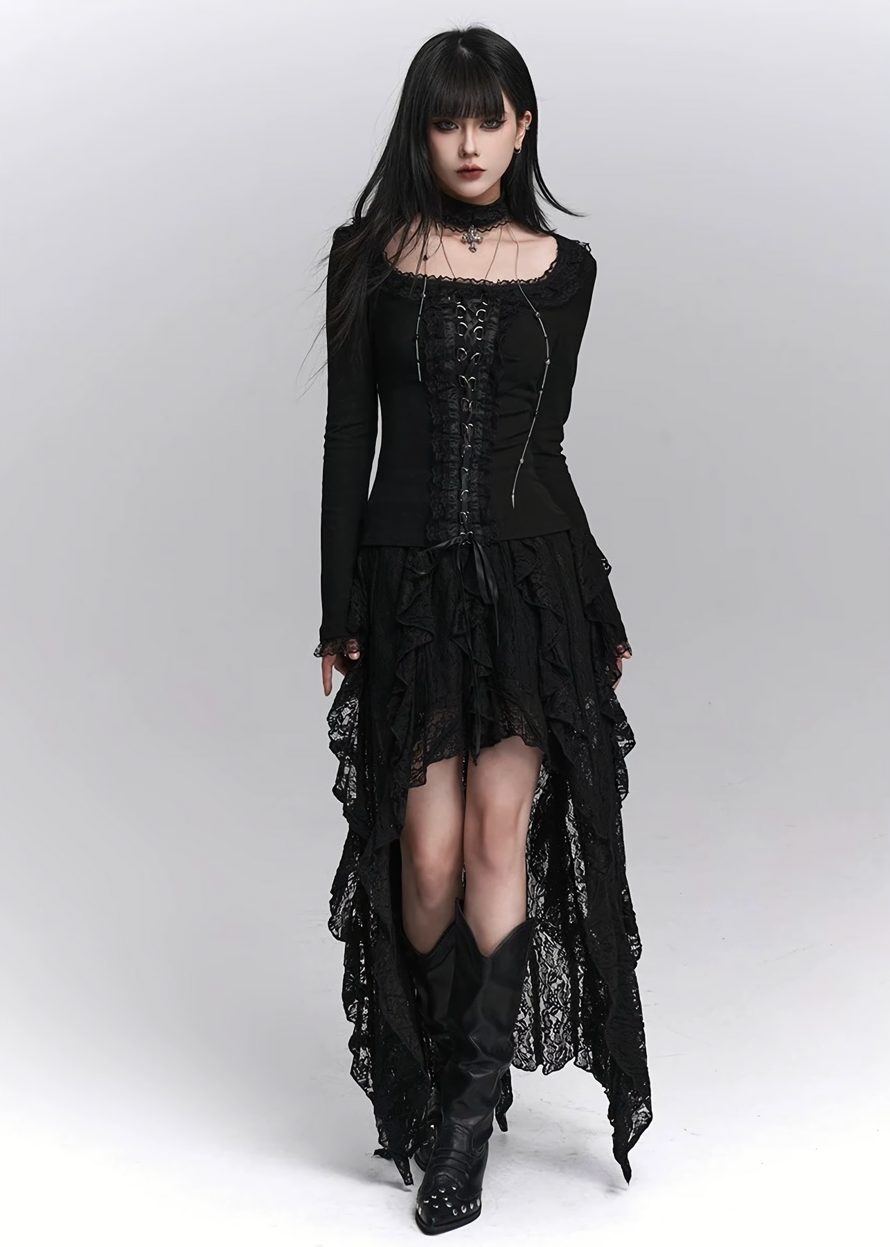 Gothic Rias GOTHIC LACE ASYMMETRY DRESS SET – EU4RIA
