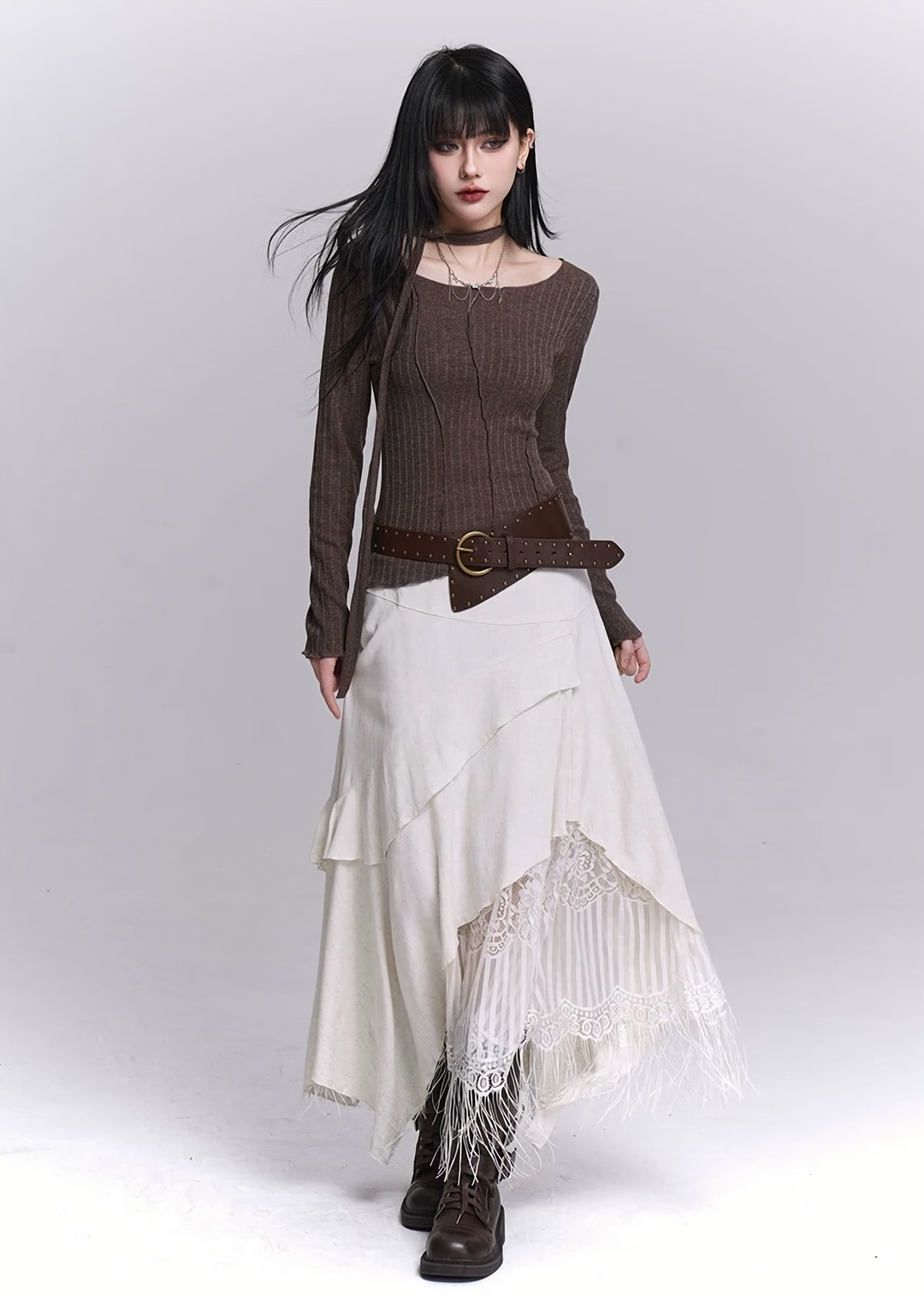 IRREGULAR LAYERED LACE FRINGE SKIRT / LG1526