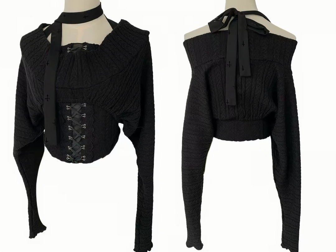 LACE-UP CAMISOLE &amp; OFF SHOULDER KNIT SET / LG1739