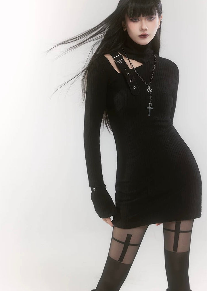 【당일 배송】shoulder belt knit mini dress / LG1193 