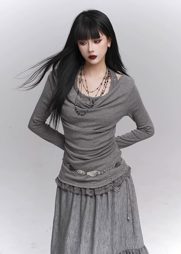 LACE HALTER OFF-SHOULDER TOP / LG1338