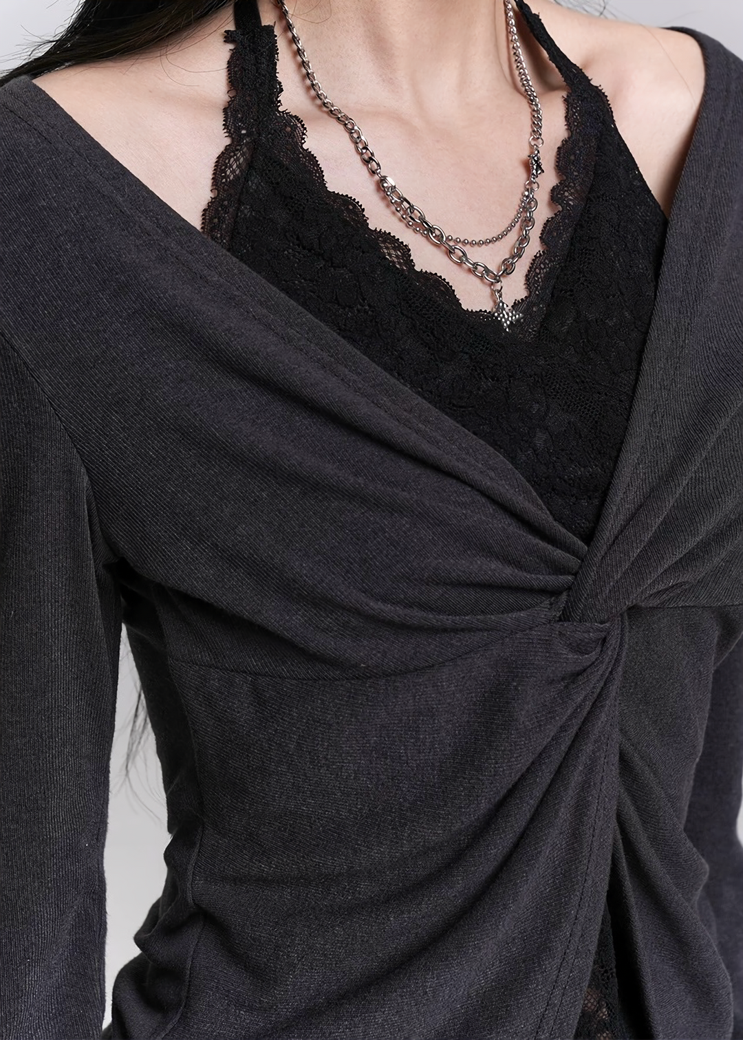 TWIST FAKE LAYER LONG SLEEVE TOP / LG1478