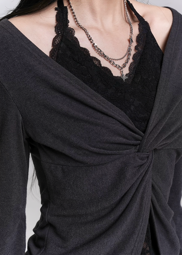 TWIST FAKE LAYER LONG SLEEVE TOP / LG1478