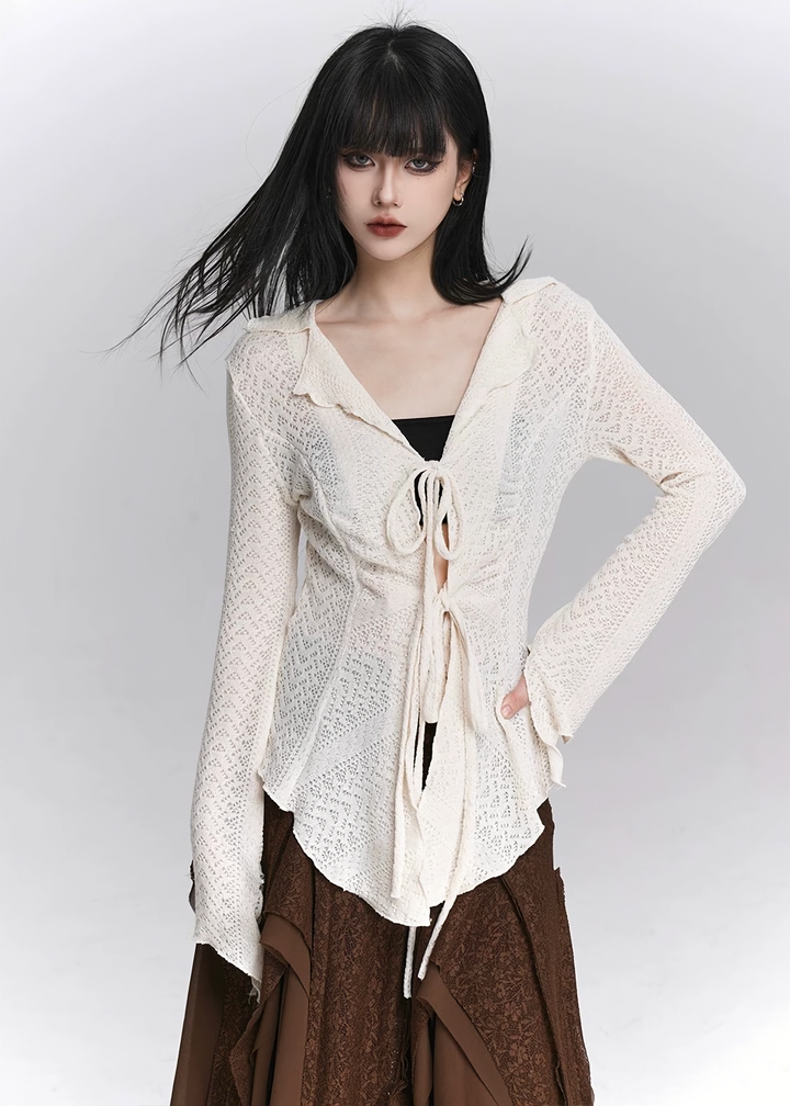 Double Tie Sheer Knit Tops / LG1435