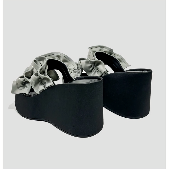 Satin ribbon platform sandals / v1126