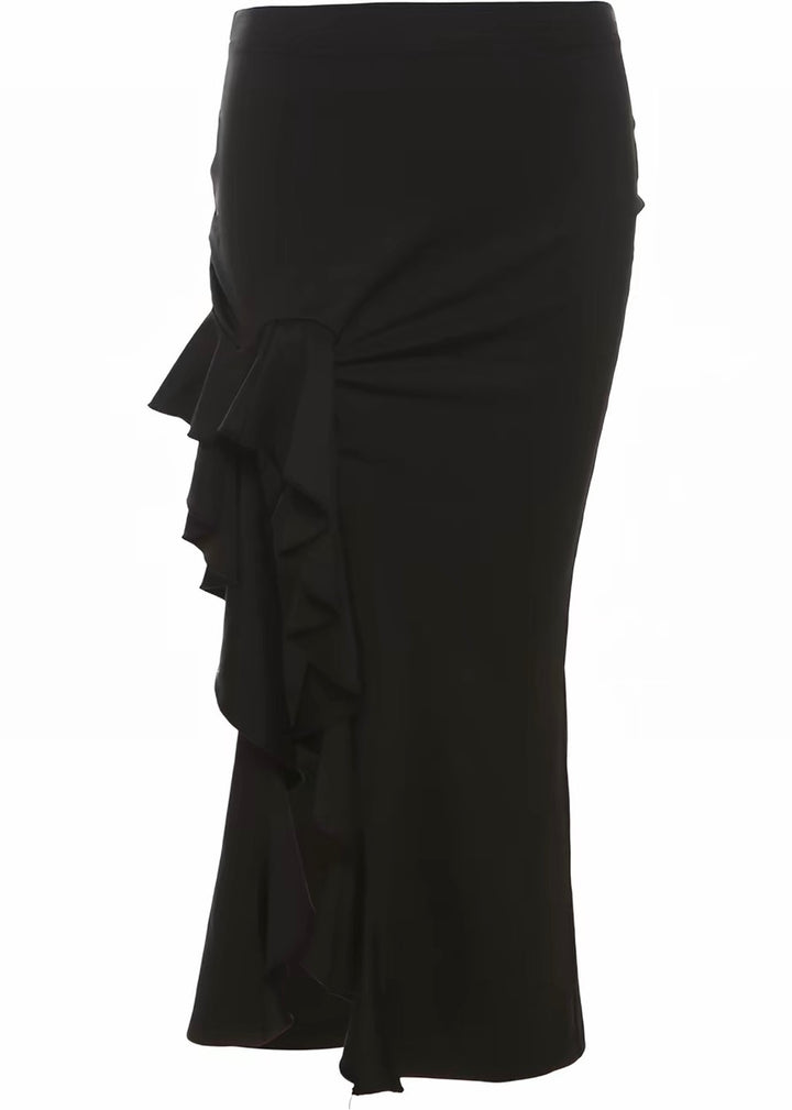DARK LACE-UP RUFFLE SKIRT / LG1657