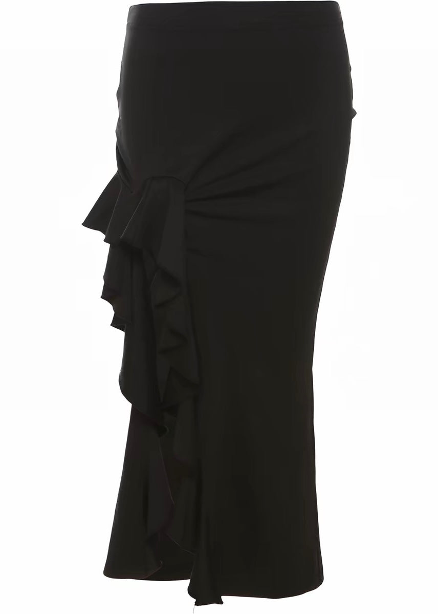 DARK LACE-UP RUFFLE SKIRT / LG1657