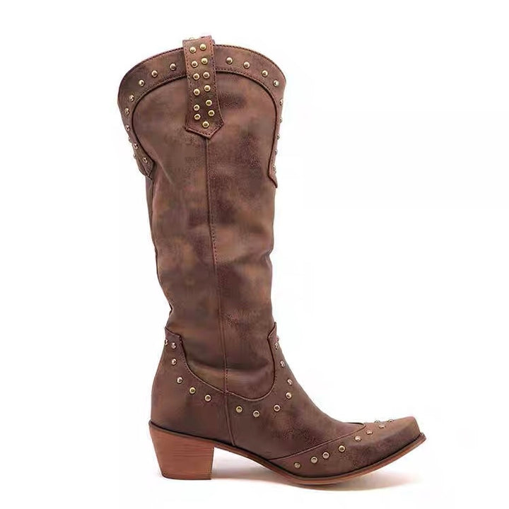STUDS WESTERN LONG BOOTS / v1155