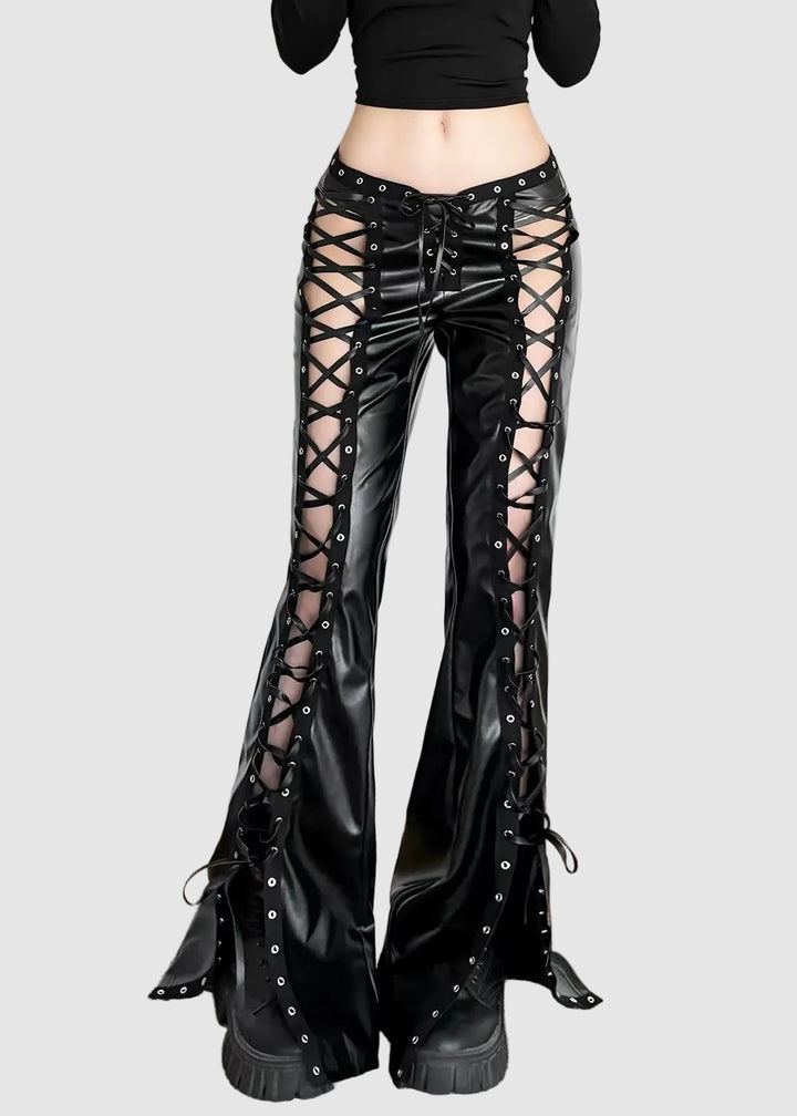DARK LACE-UP FLARE PANTS / LG1656