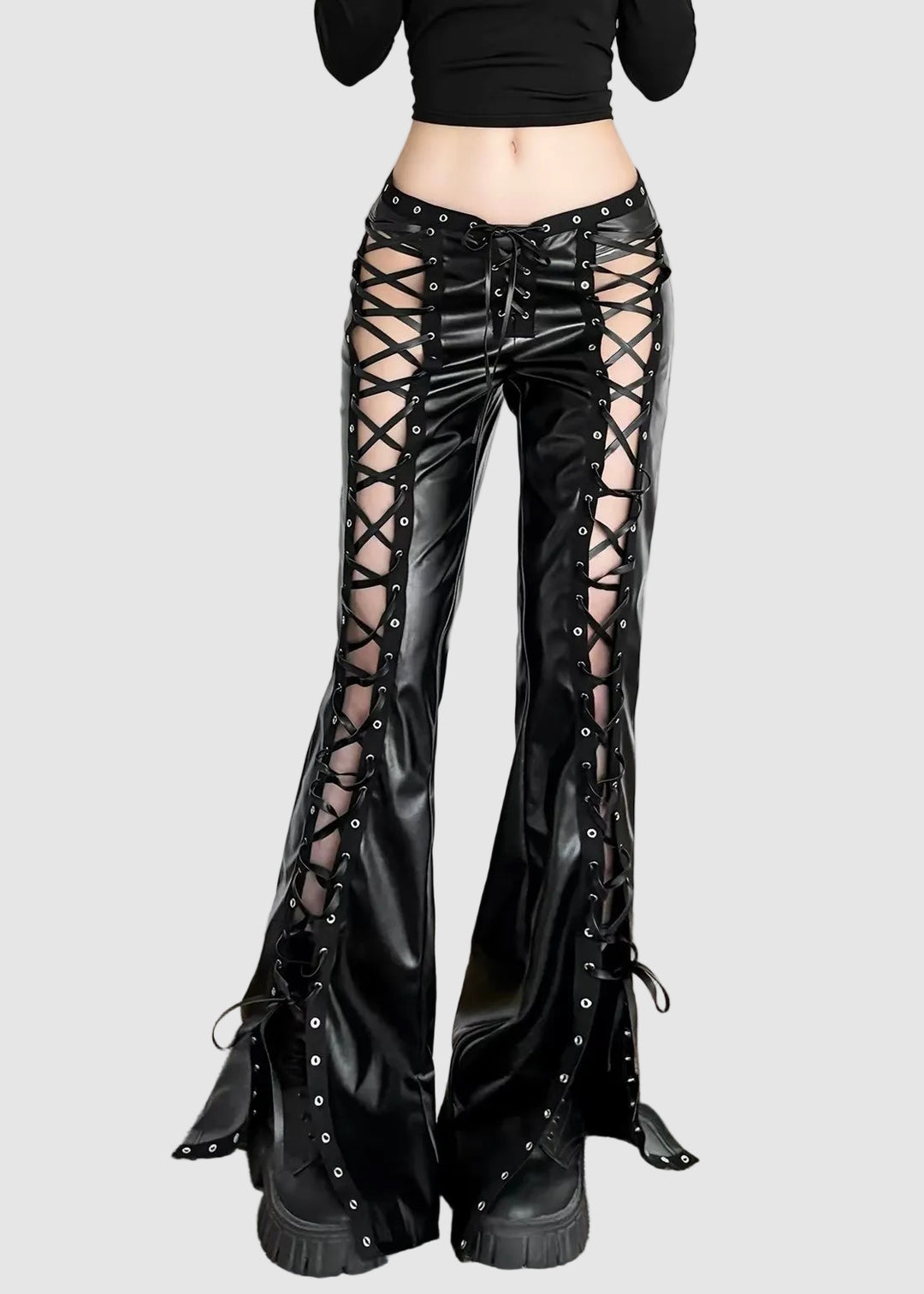 DARK LACE-UP FLARE PANTS / LG1656
