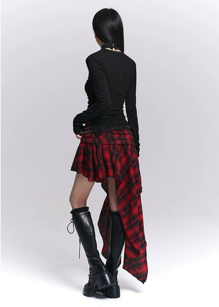 Asymmetric Check Layered Skirt / LG1515