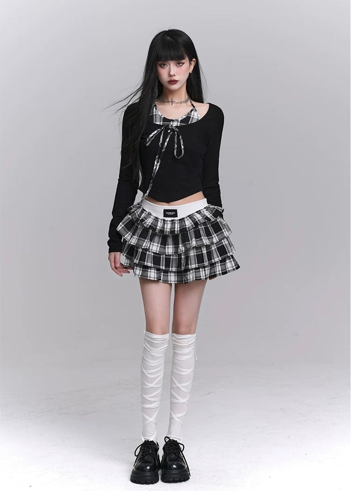 Checkered Tiered Mini Skirt Set / LG1221 