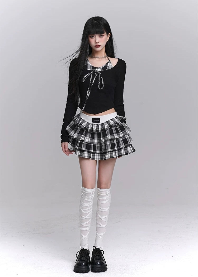 Checkered Tiered Mini Skirt Set / LG1221