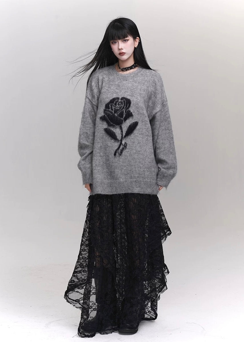 【당일 배송】dark girly-rose sweater/LG1153 