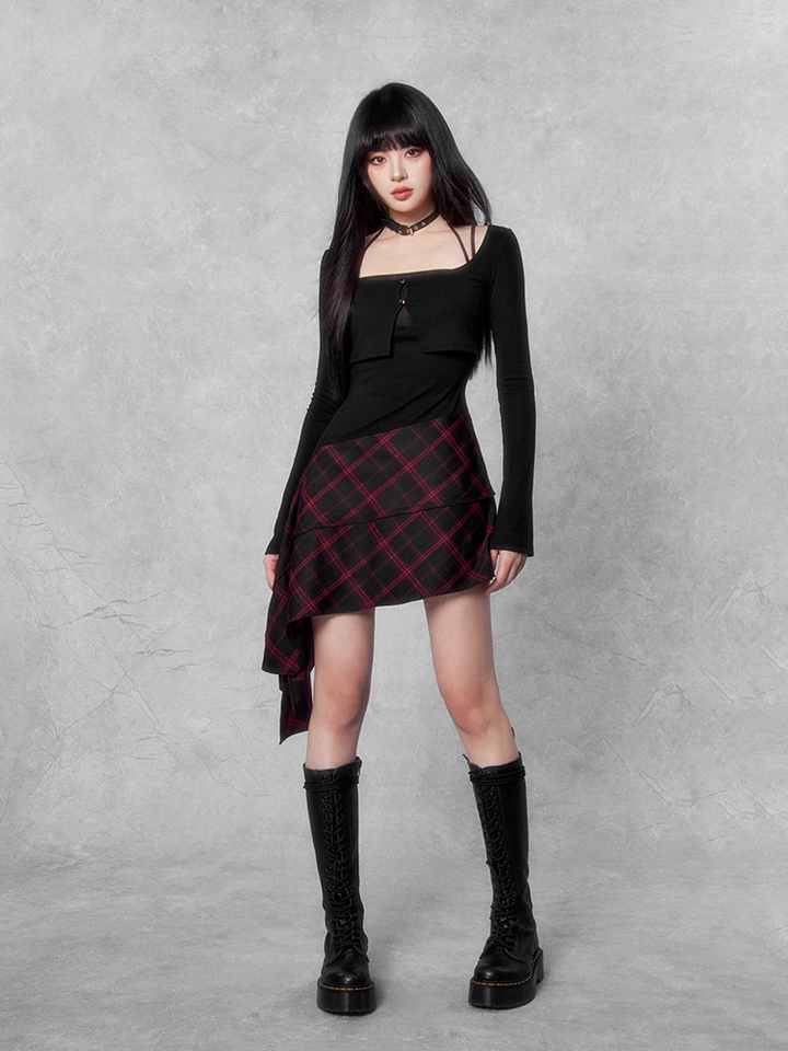 gothic check mini one piece & cropped knit/vo1119