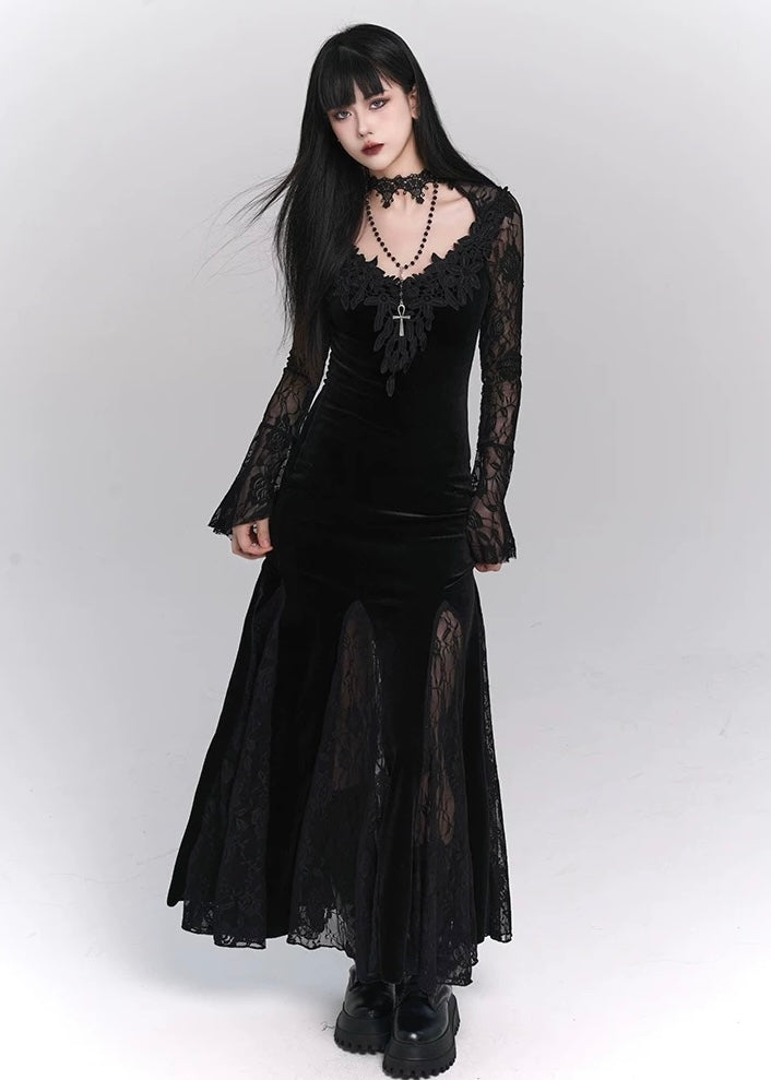 black velvet long dress / LG1177