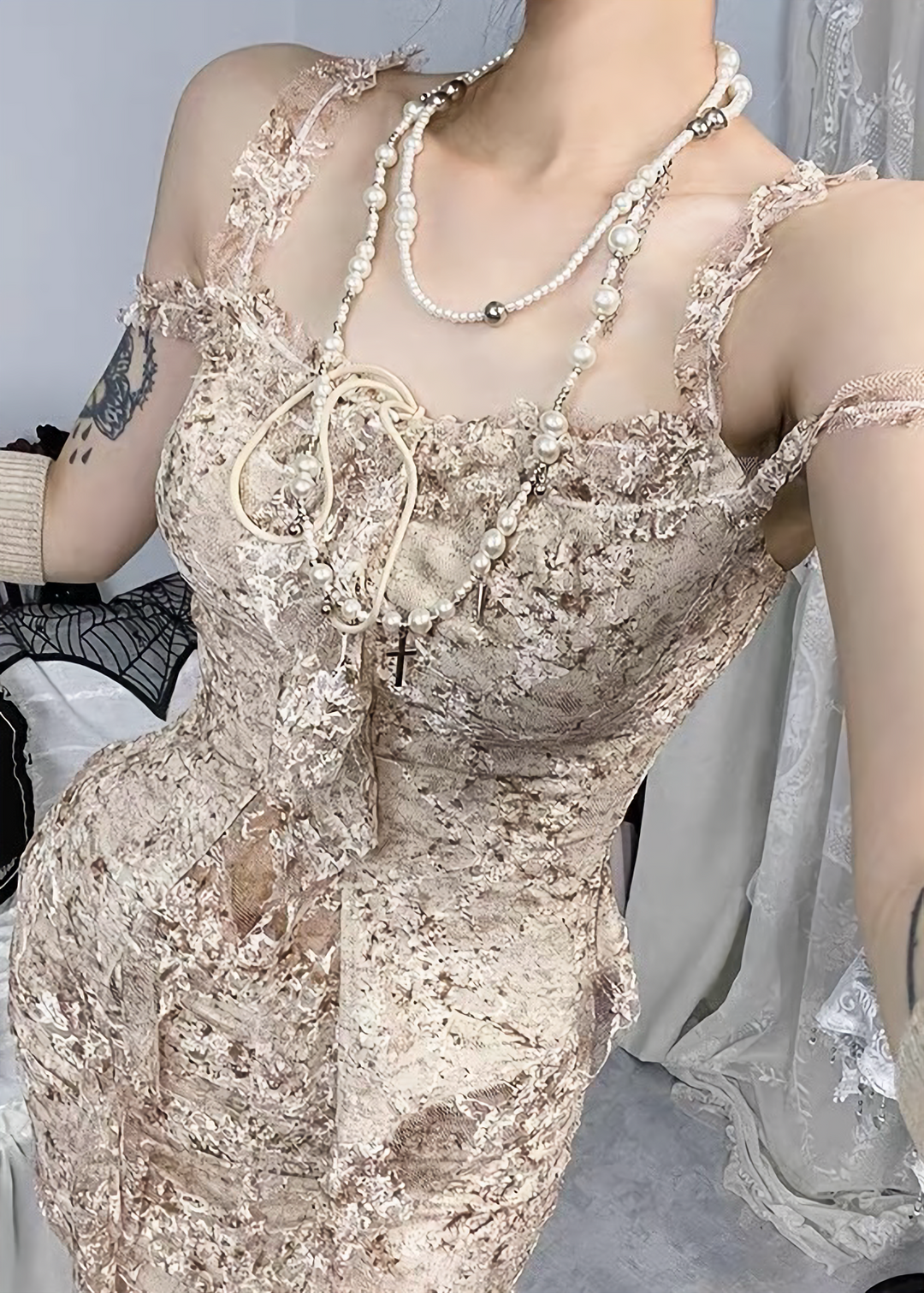 LACE-UP CORSET TOP &amp; SHEER LONG SKIRT / LG1700