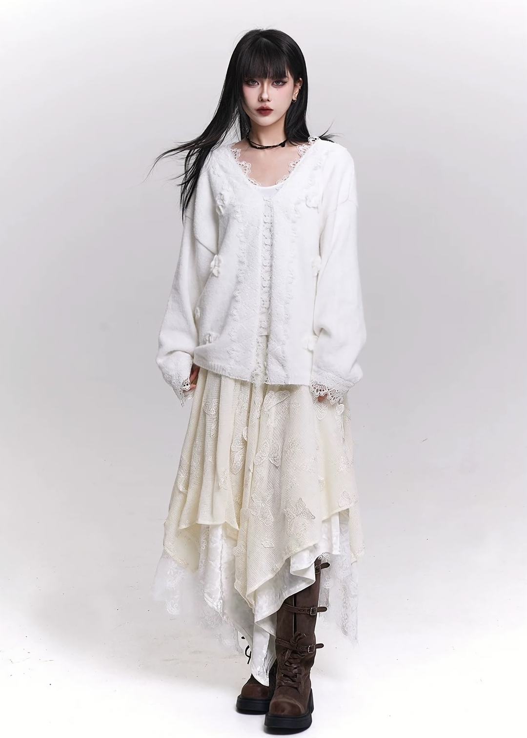 LACE LAYERED ASYMMETRY SKIRT / LG1457