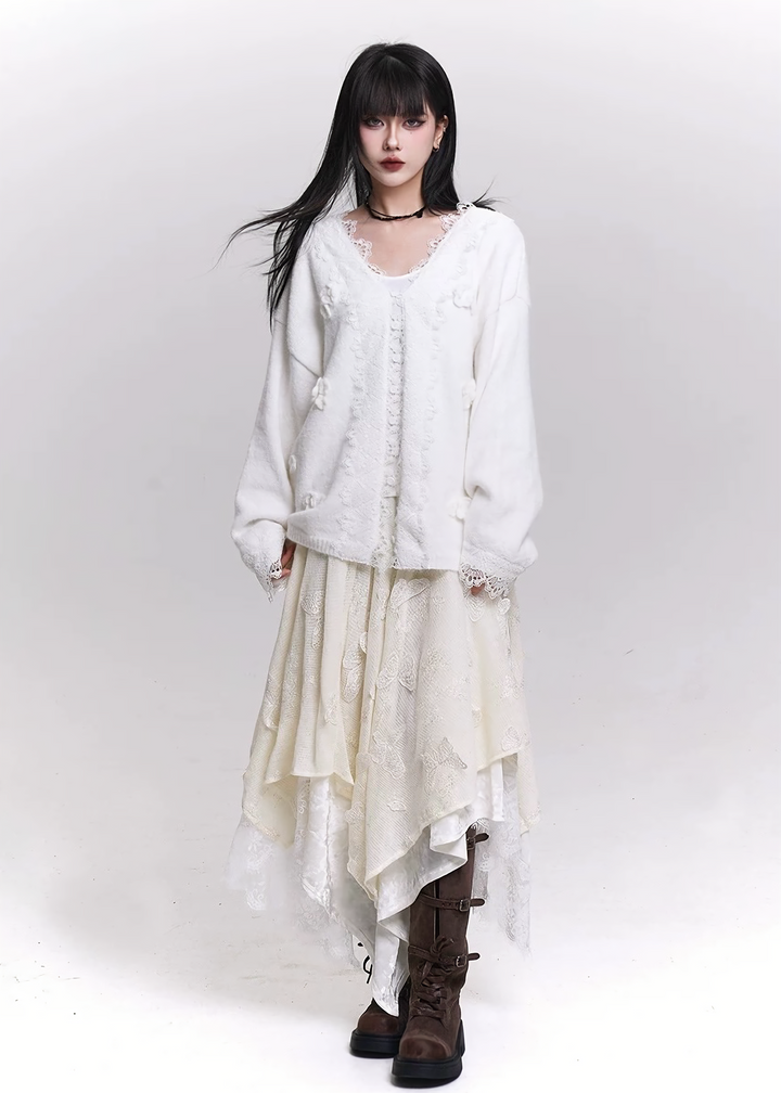 LACE LAYERED ASYMMETRY SKIRT / LG1457