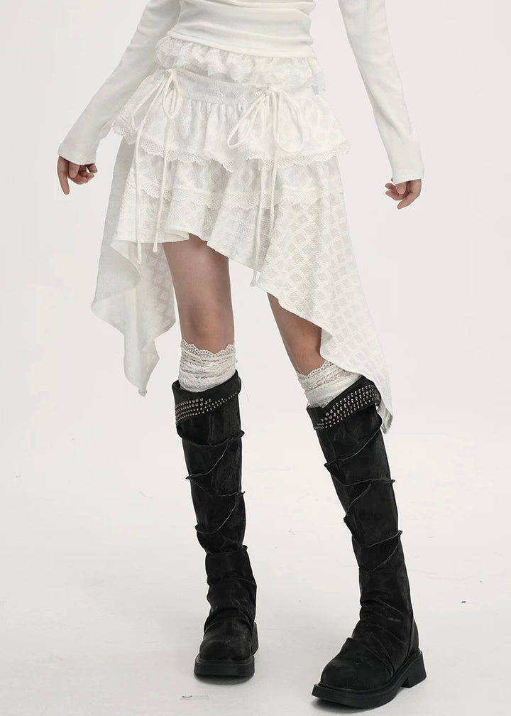 Asym Lace Hem Frill Skirt / LG1395