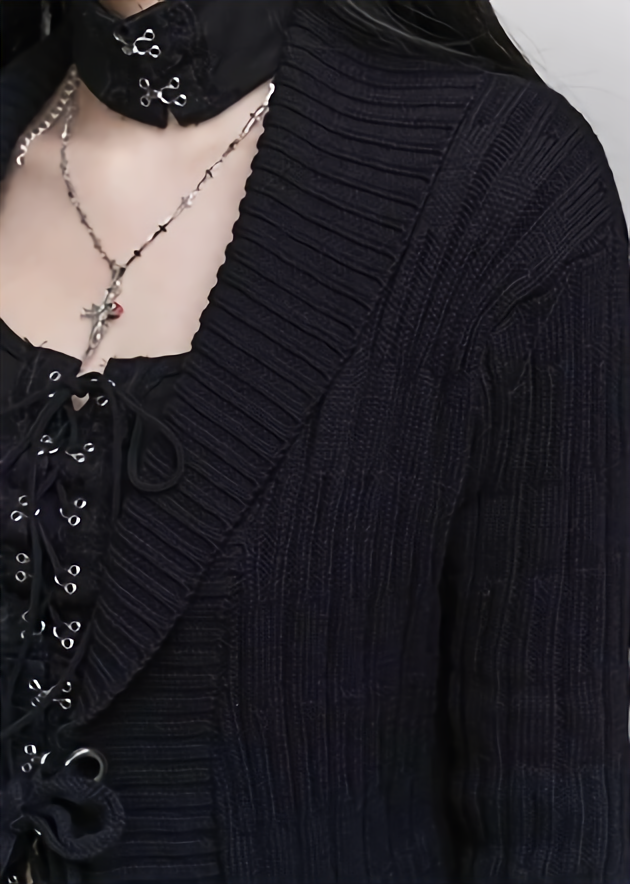 [Same-day delivery] black knit cardigan jacket / LG1159