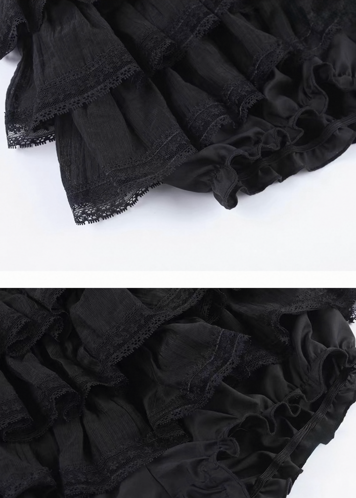 GOTHIC LACE-UP TOP &amp; RUFFLE MINI SKIRT / LG1693