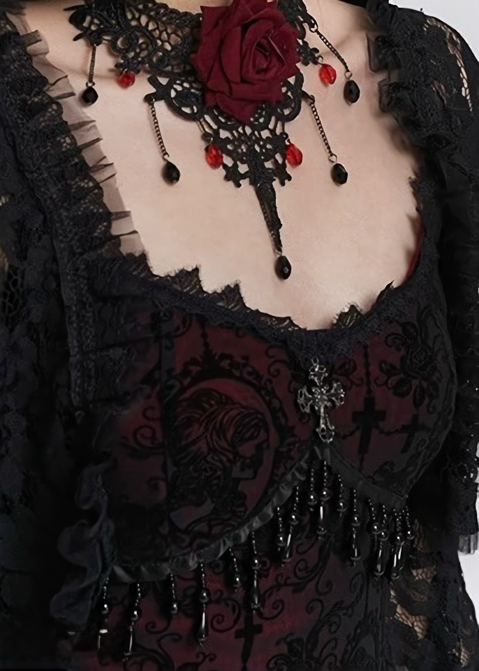 Dark rose long dress & Enchant lace cardigan / LG1401
