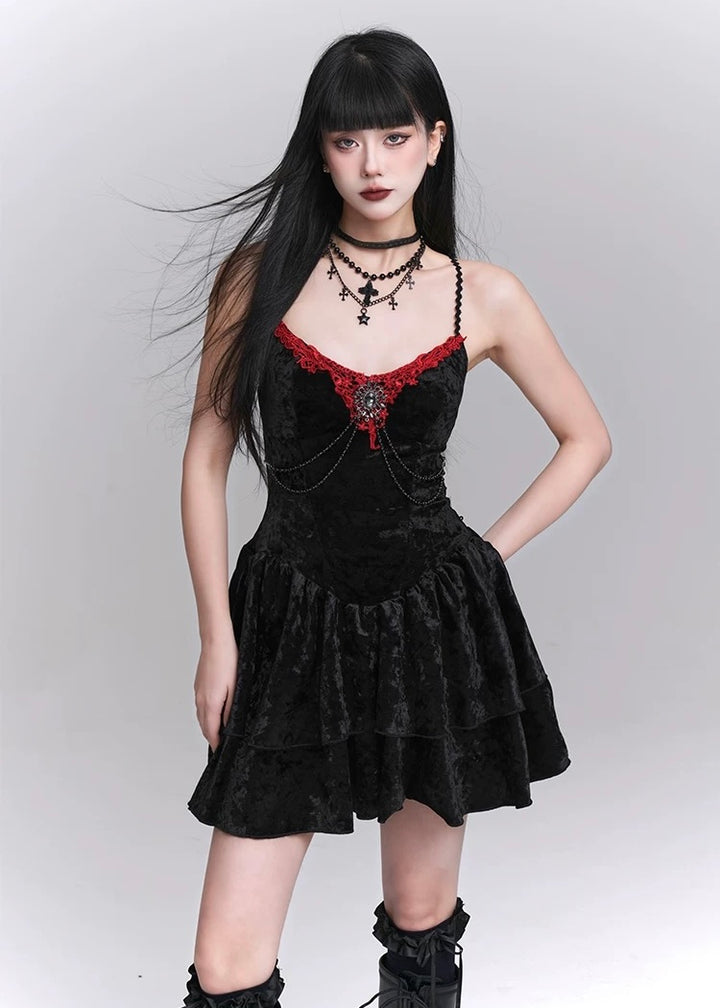 gothic velvet suspender mini dress / LG1242