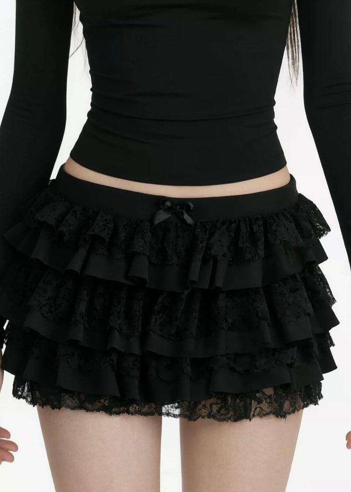 LACE FRILL LAYERED MINI SKIRT / LG1584