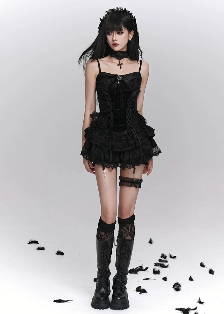 Lace Ribbon Gothic Garter / A1130