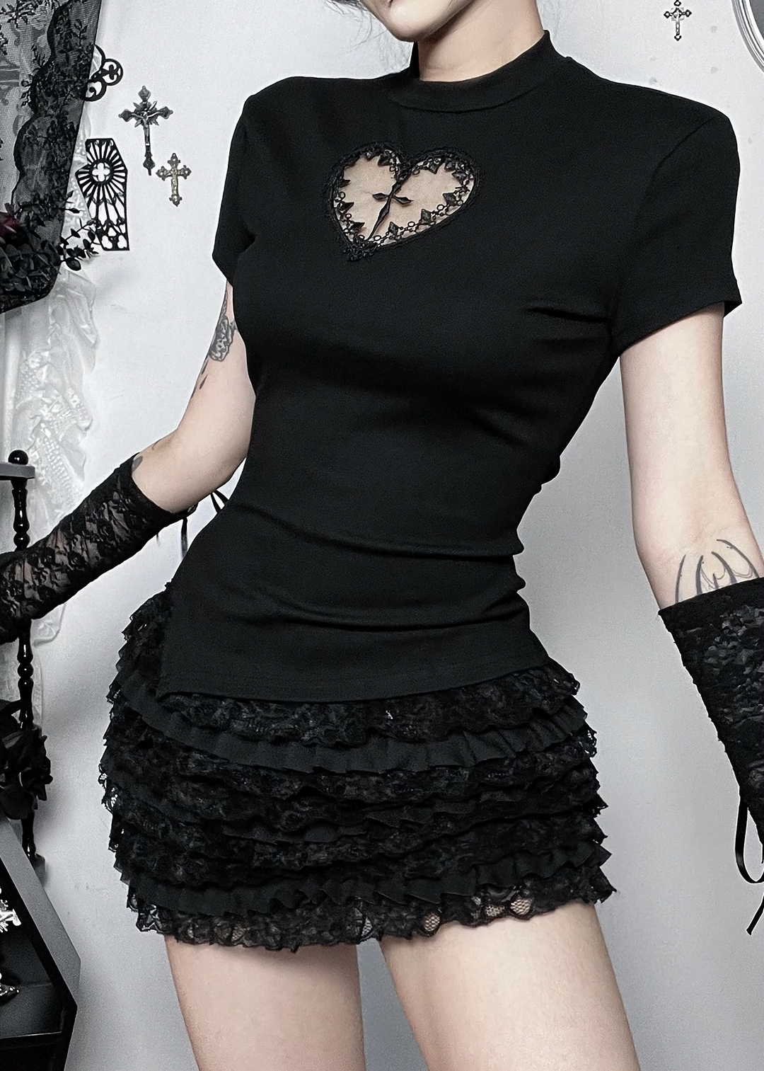 LACE TIERED MINI SKIRT / LG1571