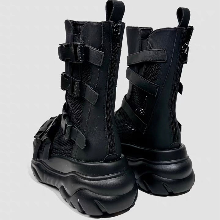 DARK Double Belt Mesh Platform Boots / V1177
