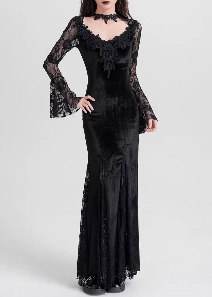 black velvet long dress / LG1177_e4r 
