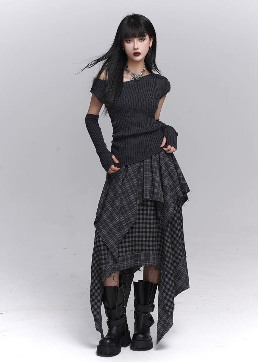 Ribbed Off-Shoulder Knit Set / lg1356_e4r