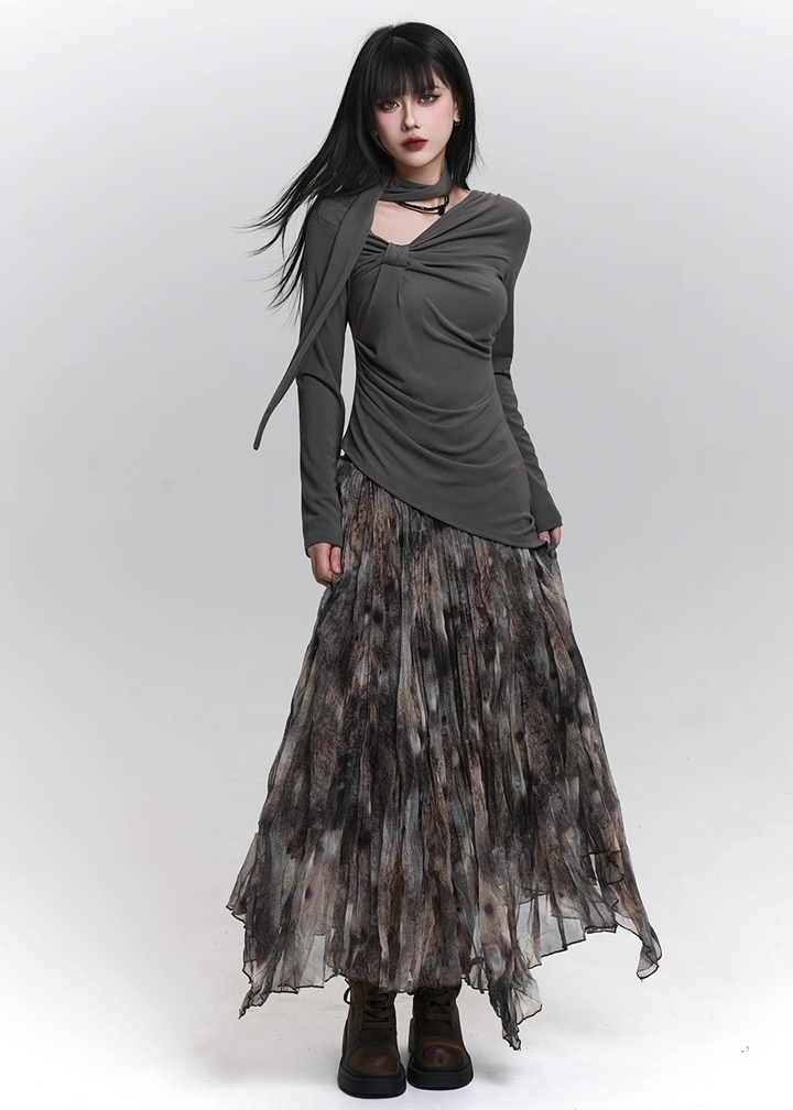 ASYMMETRIC DRAPE NECK TOP/LG1468