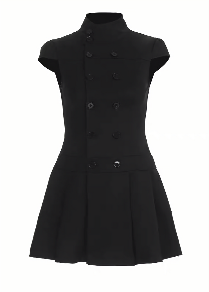 DARK DOUBLE-BREASTED PLEATED MINI DRESS / LG1694