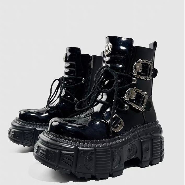 DARK BUCKLE PLATFORM BOOTS / V1173