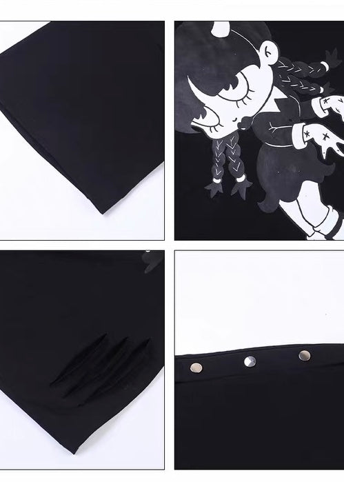 DARK DEMON GIRL PRINT OVERSIZE T-SHIRT / LG1632