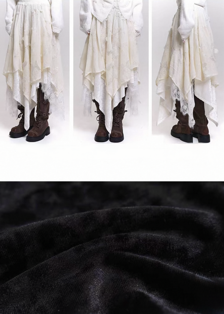 LACE LAYERED ASYMMETRY SKIRT/LG1457